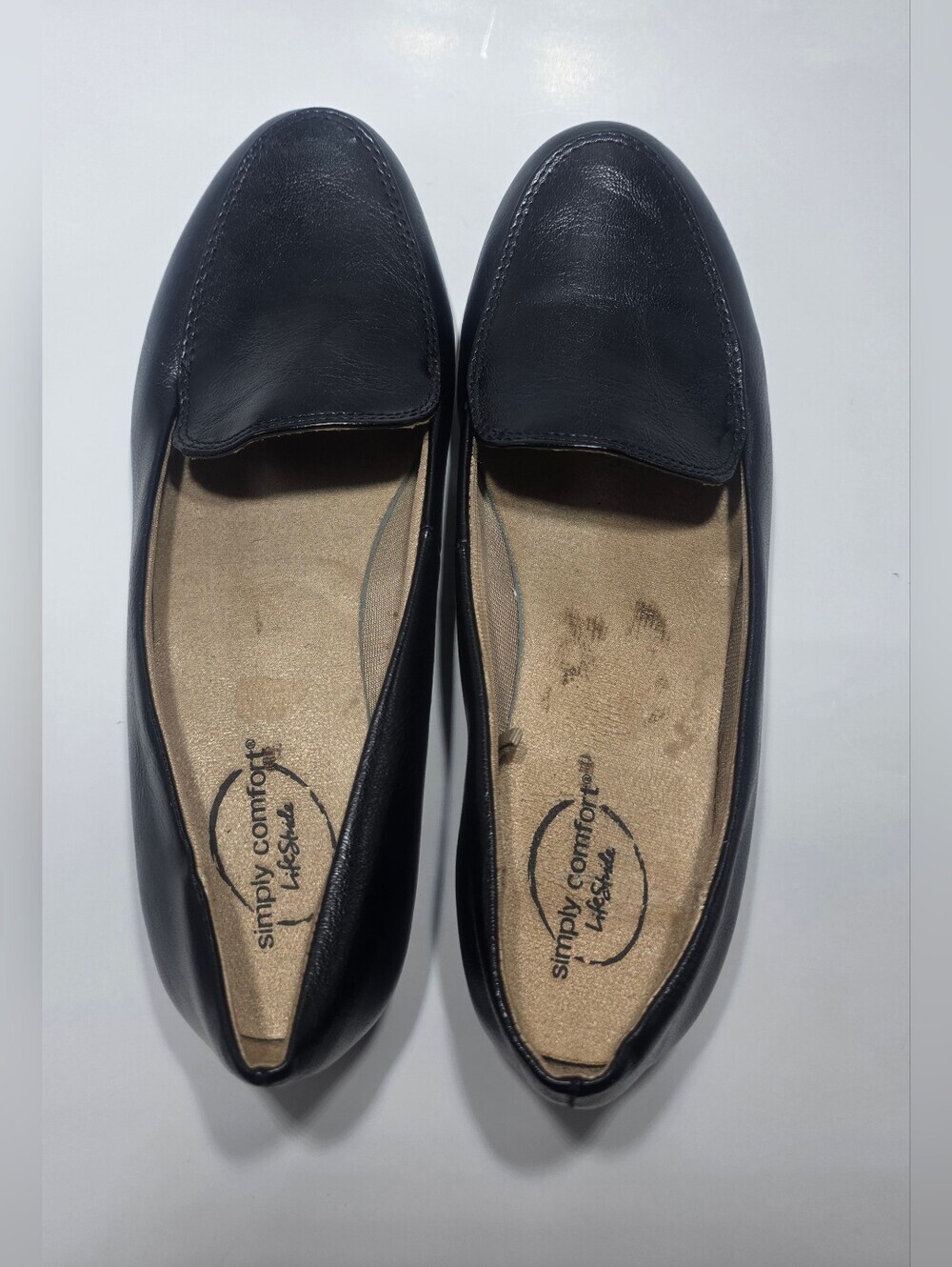 LifeStride Simply Comfort Women’s Black Leather Slip On Flats Loafers Size 7.5